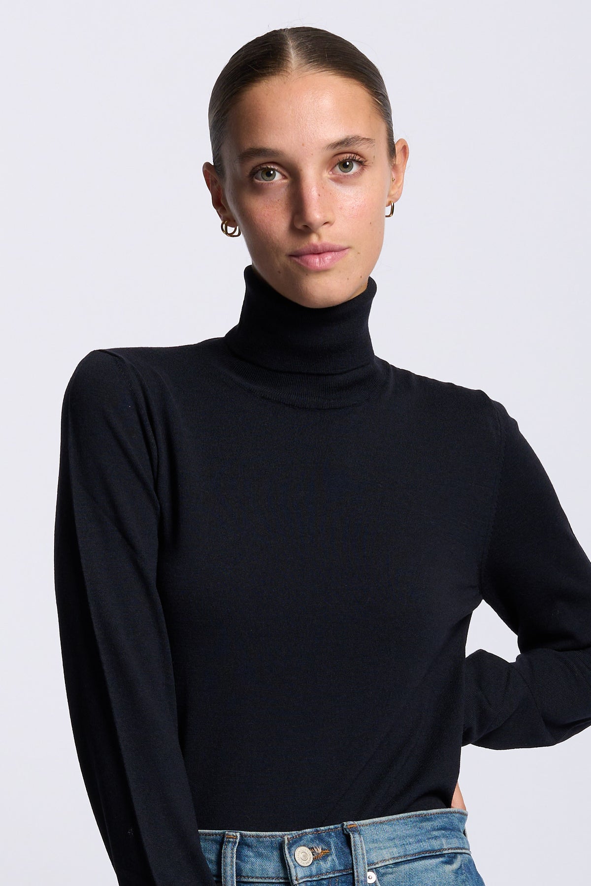Alpha Dolcevita Donna Seta Cashmere nero a collo alto-3