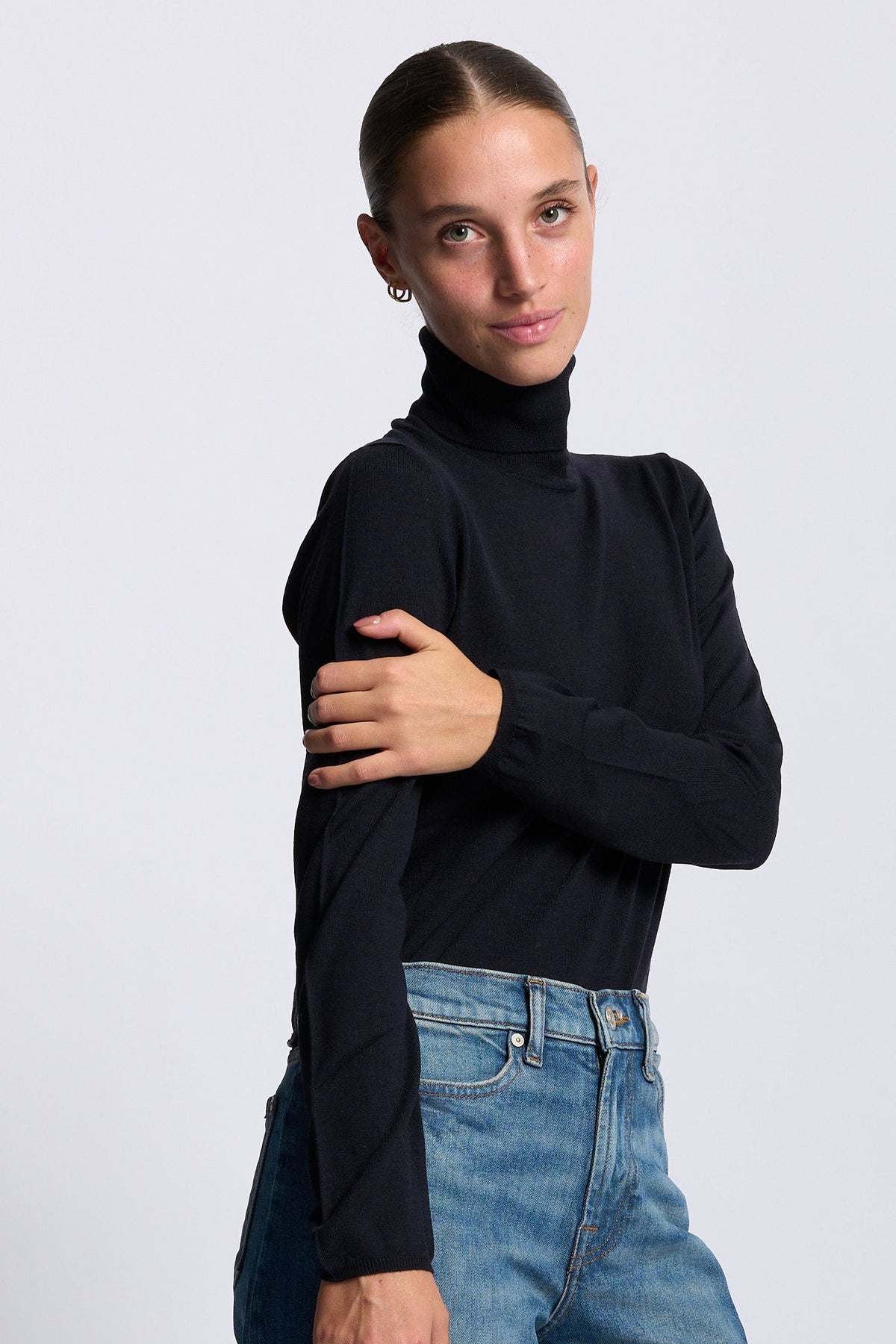 Alpha Dolcevita Donna Seta Cashmere nero a collo alto-7