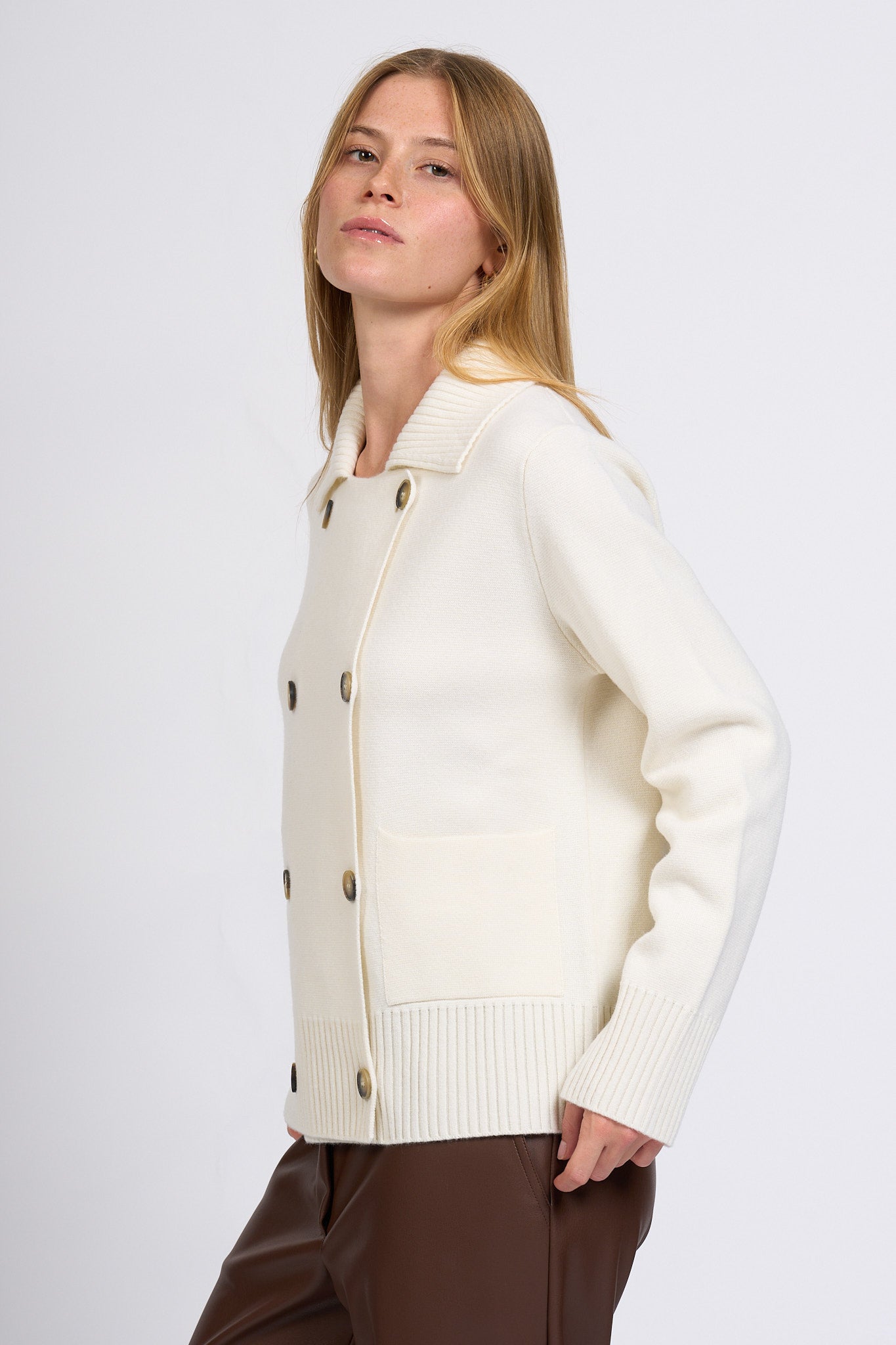 Alpha Giacca Maglia Latte Donna-3