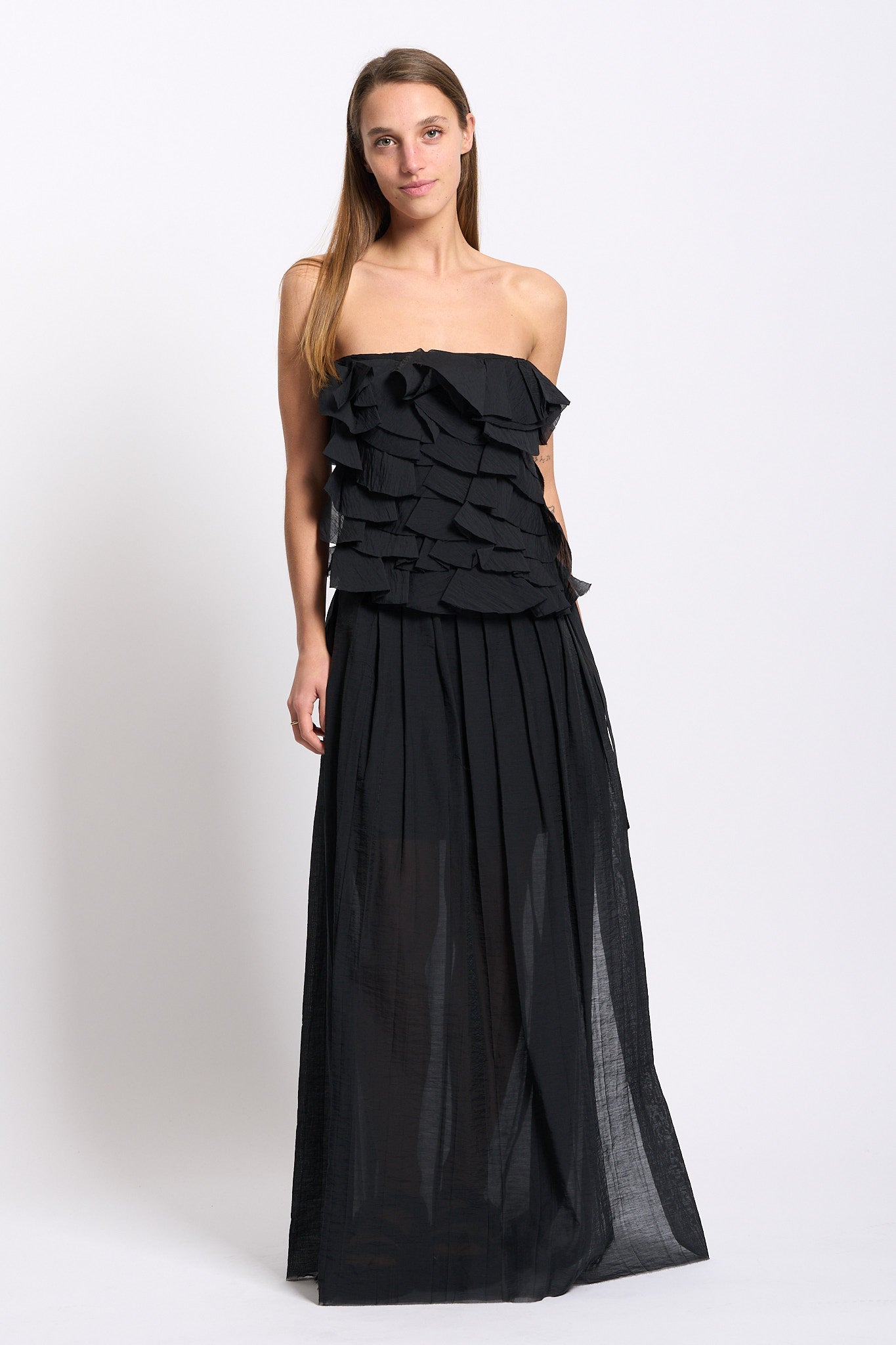 Alpha Gonna Lunga con Pieghe Nero Donna-1