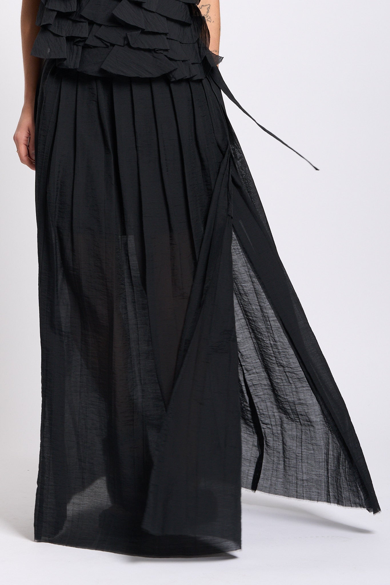 Alpha Gonna Lunga con Pieghe Nero Donna-5
