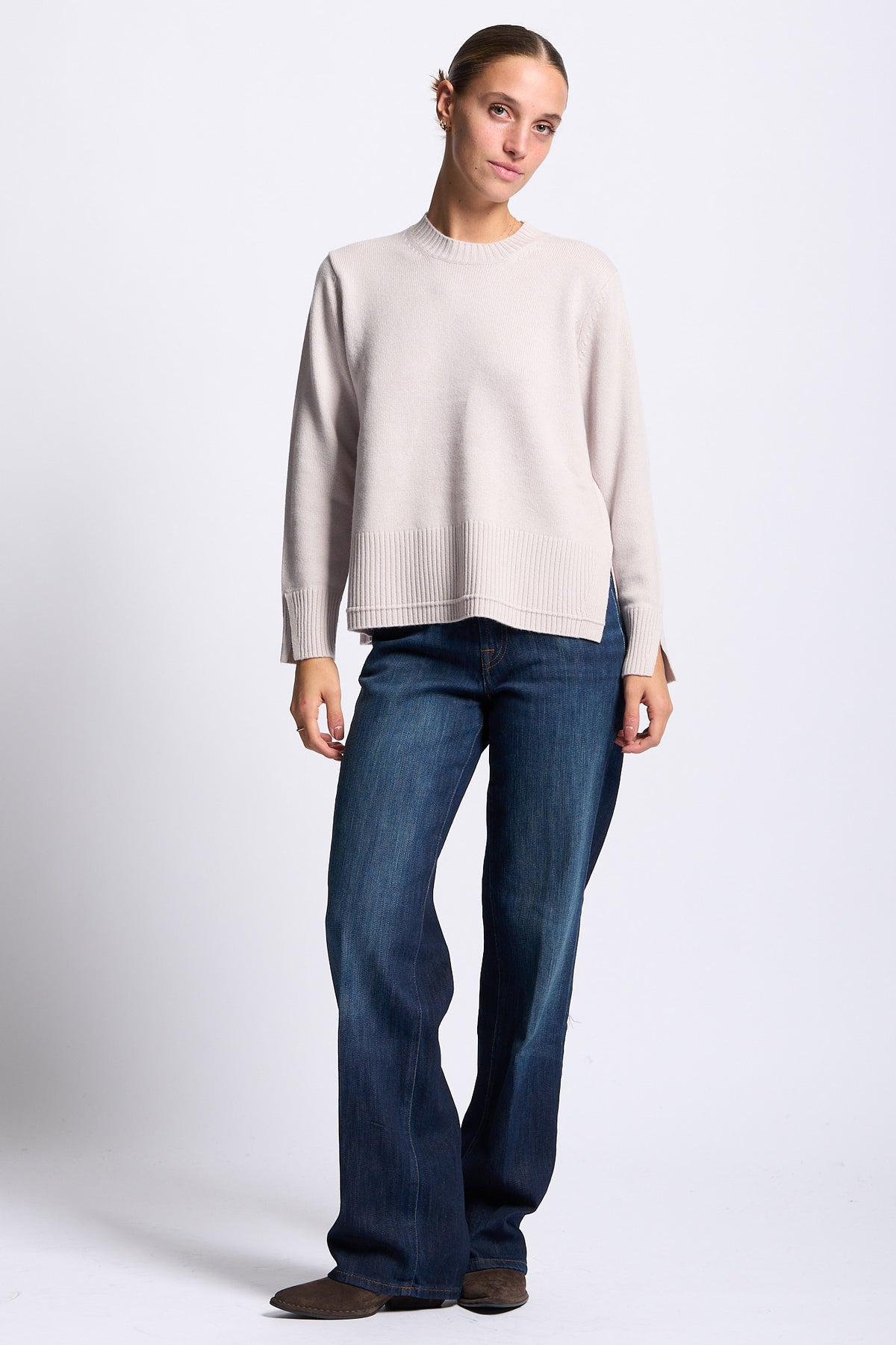 Alpha Maglia Girocollo Misto Cashmere Beige Chiaro Donna-3