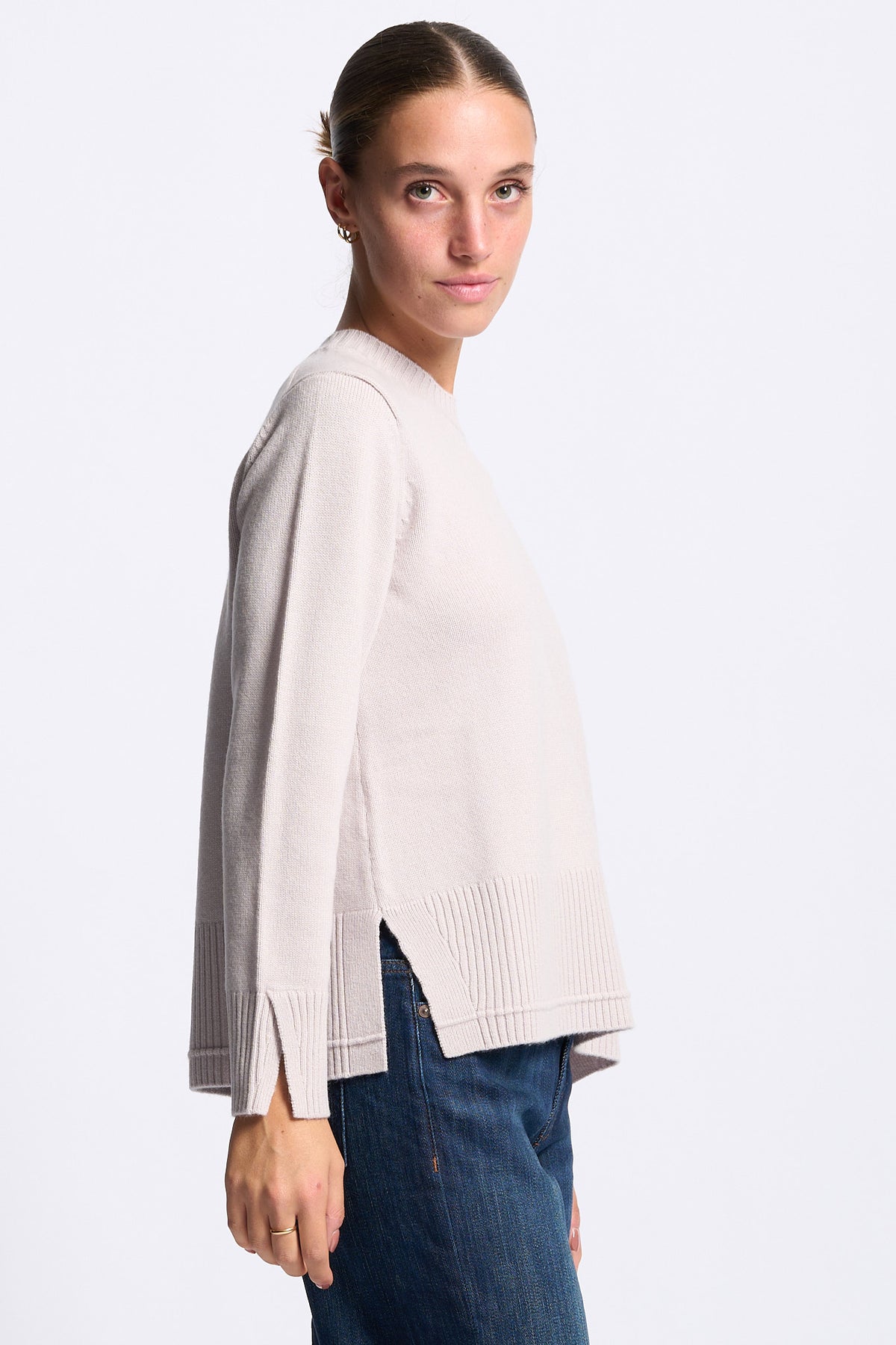 Alpha Maglia Girocollo Misto Cashmere Beige Chiaro Donna-2