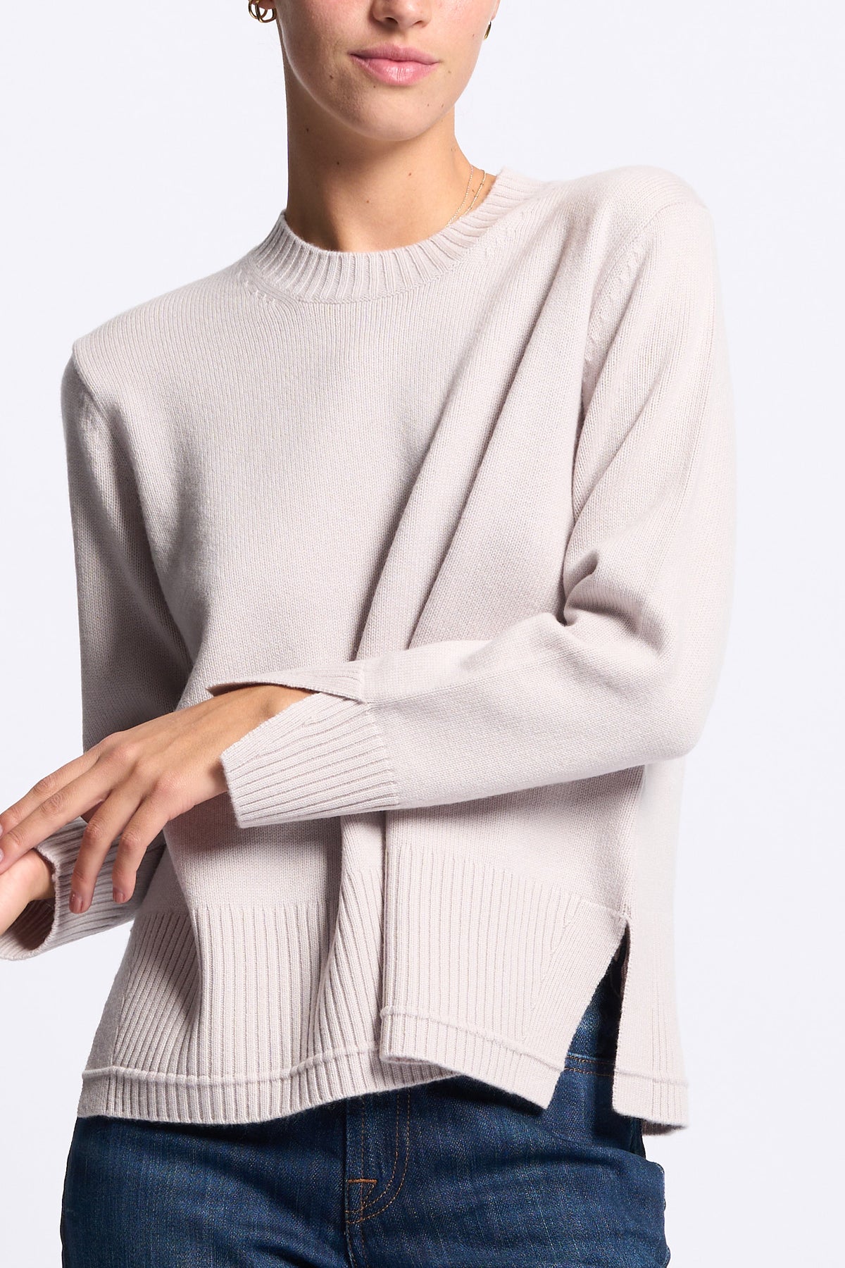 Alpha Maglia Girocollo Misto Cashmere Beige Chiaro Donna-6
