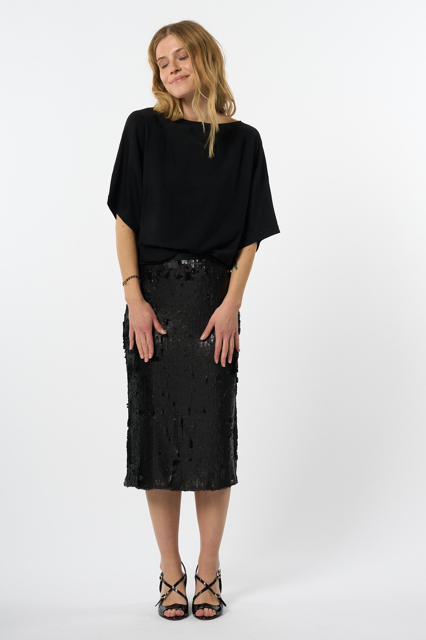 Alpha Maglia Kimono Nero Donna-3