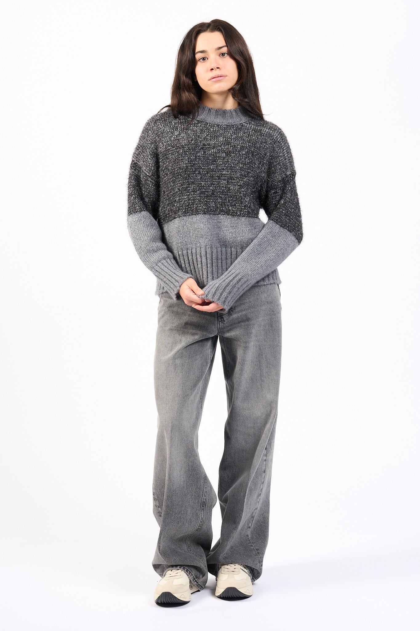 Alpha Maglia Lurex Grigio Donna-2