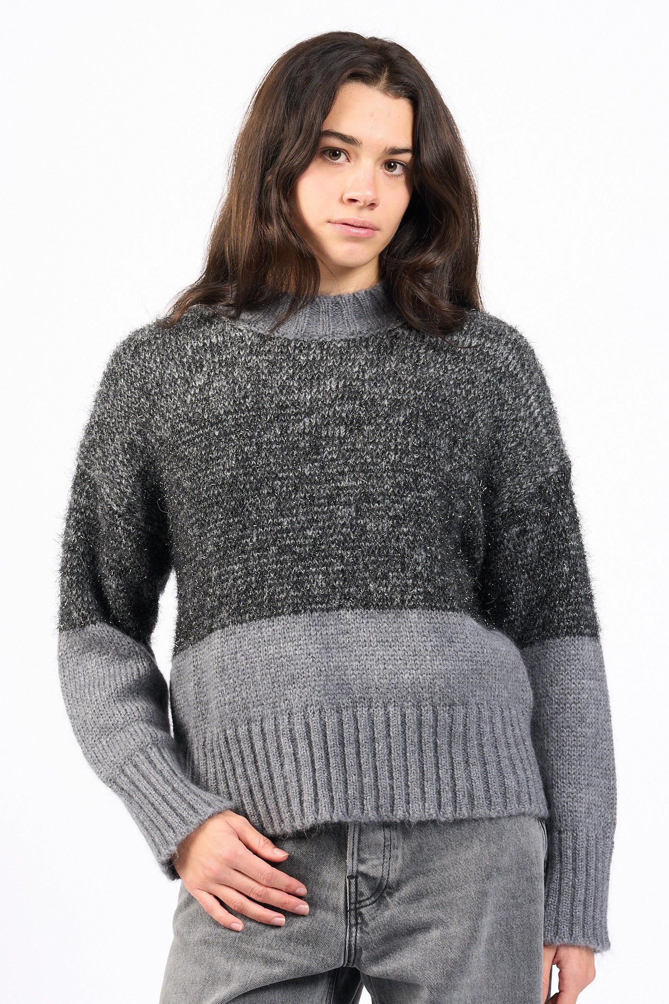 Alpha Maglia Lurex Grigio Donna-1