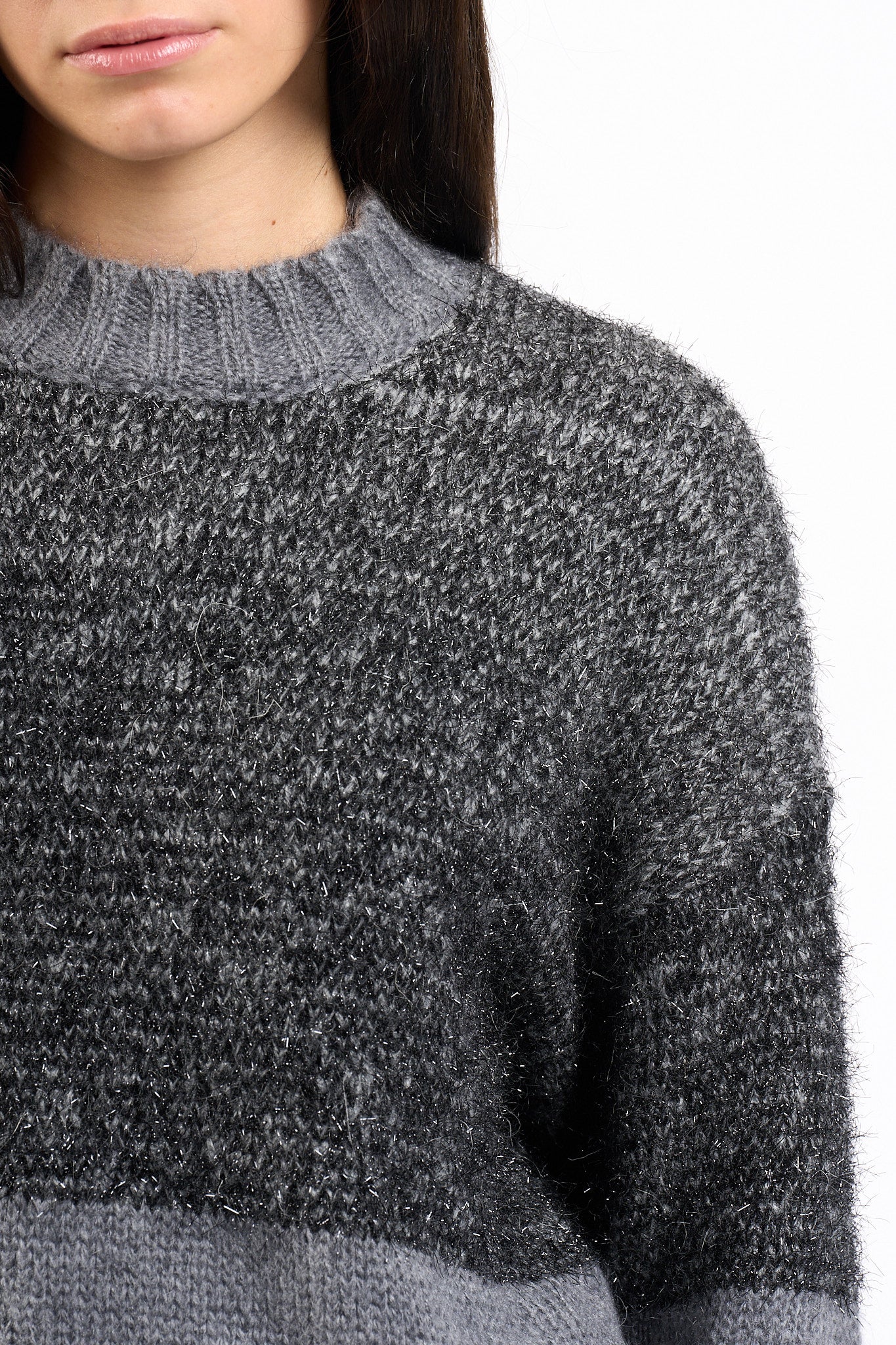 Alpha Maglia Lurex Grigio Donna-5