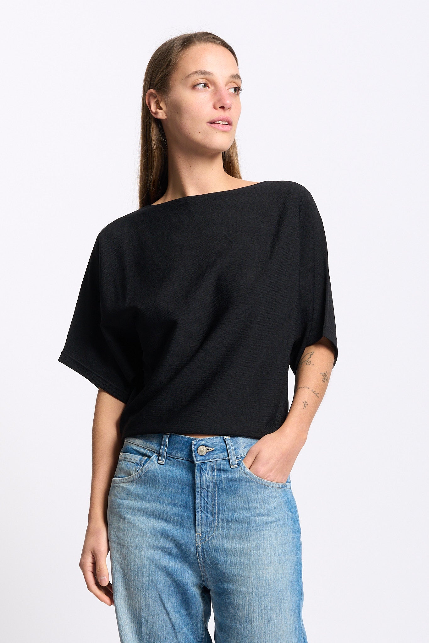Alpha Maglia Maniche Kimono Nero Donna-1