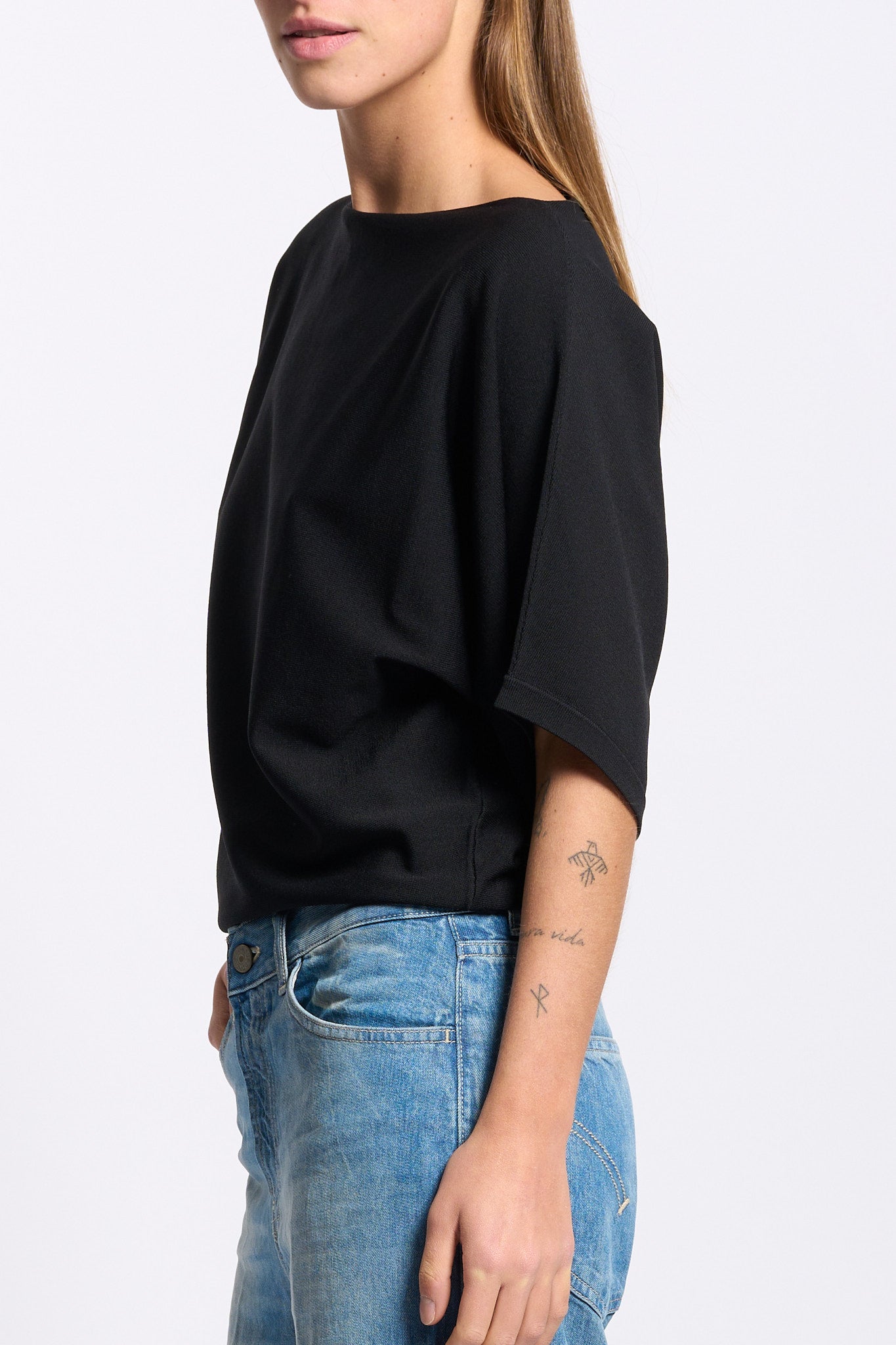 Alpha Maglia Maniche Kimono Nero Donna-5