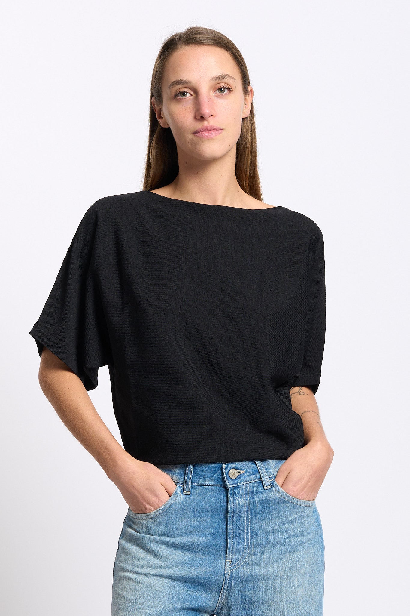 Alpha Maglia Maniche Kimono Nero Donna-6