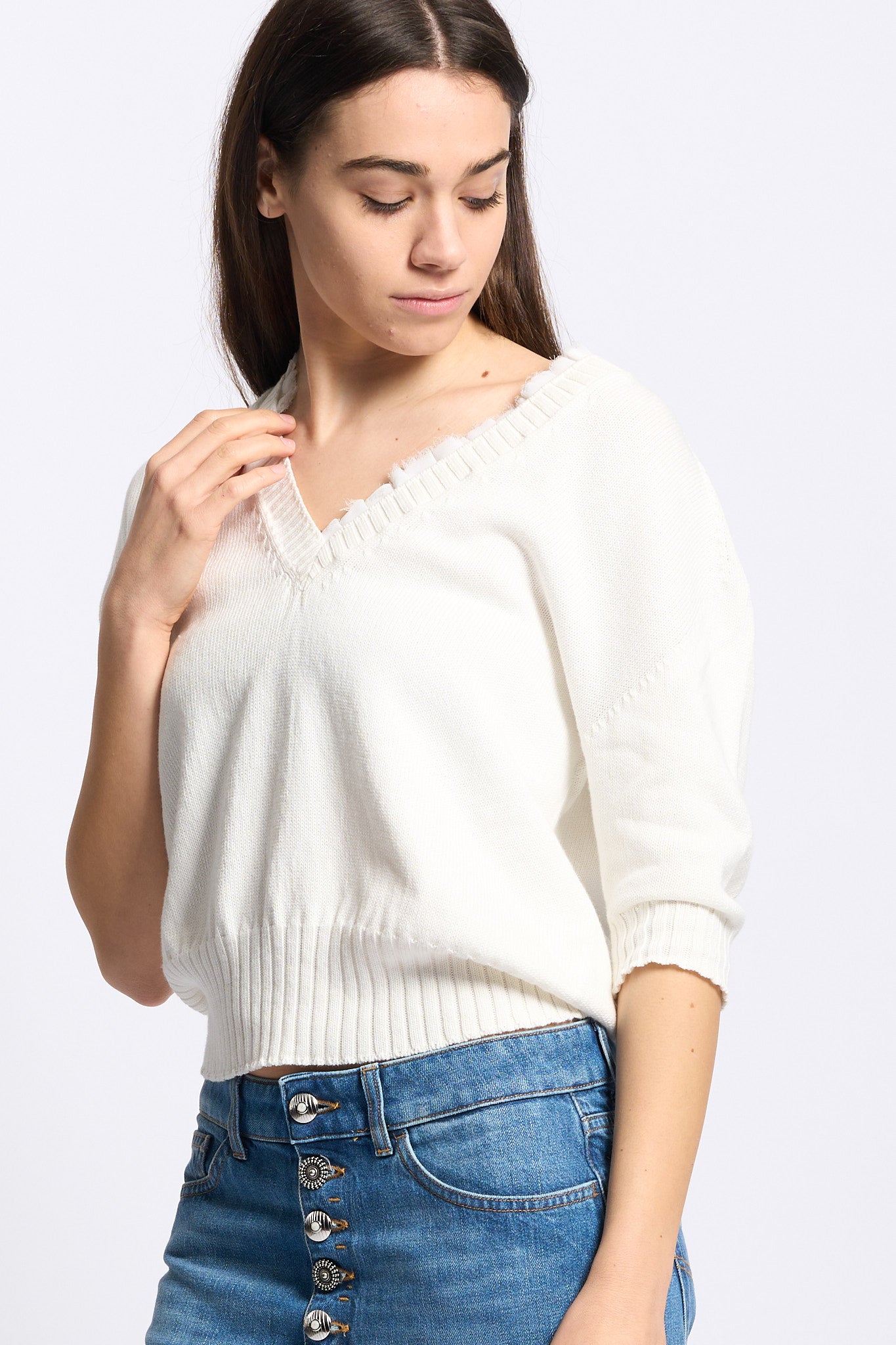 Alpha Maglia Scollo V Latte Donna-1