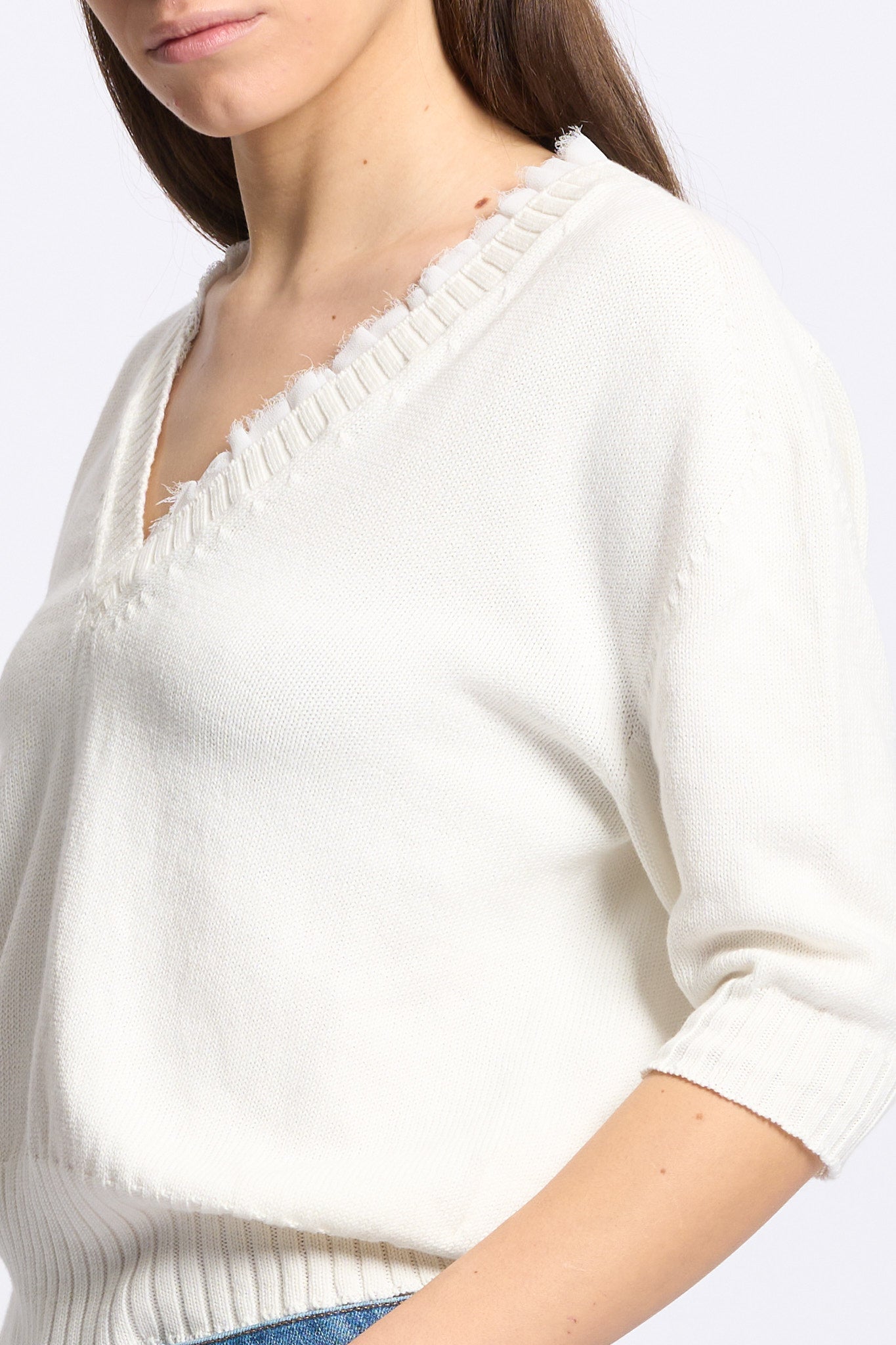 Alpha Maglia Scollo V Latte Donna-3