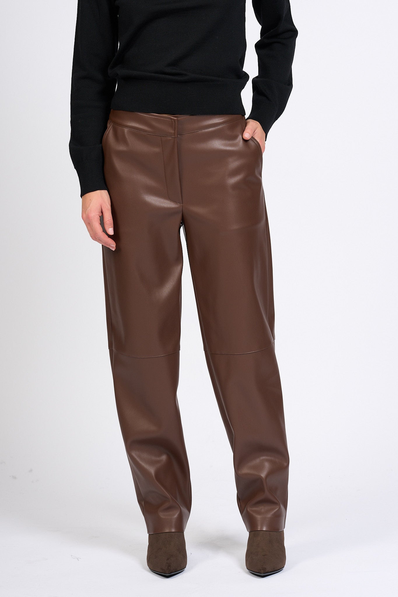 Alpha Pantalone Ecopelle Moro Donna-3