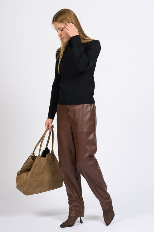 Alpha Pantalone Ecopelle Moro Donna-2