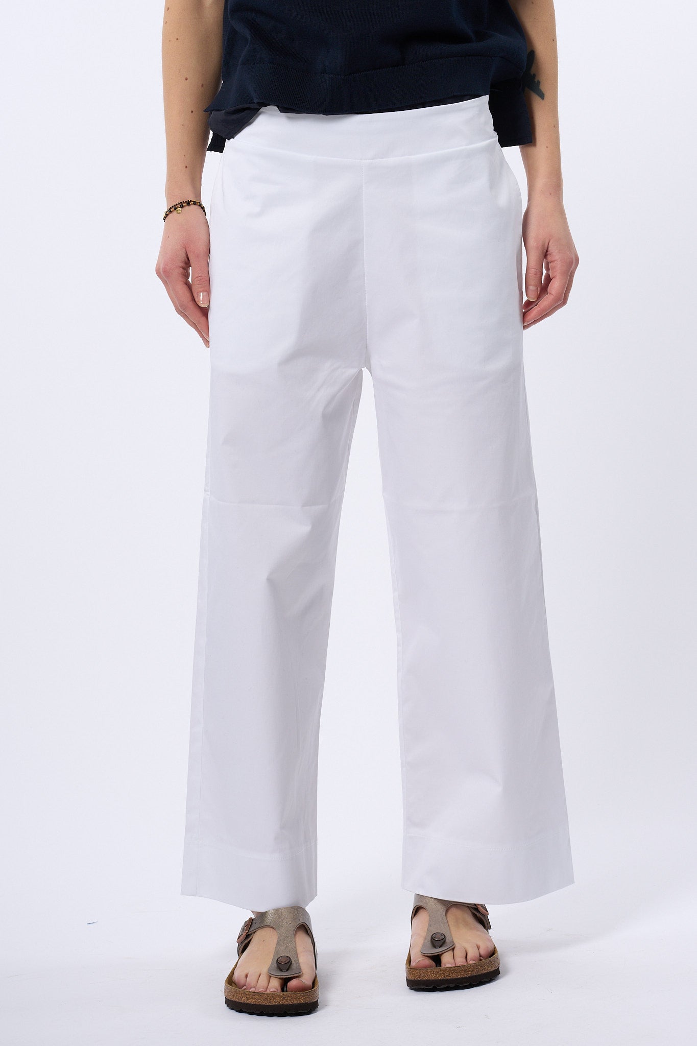 Alpha Pantalone in Popeline Bianco Donna-3