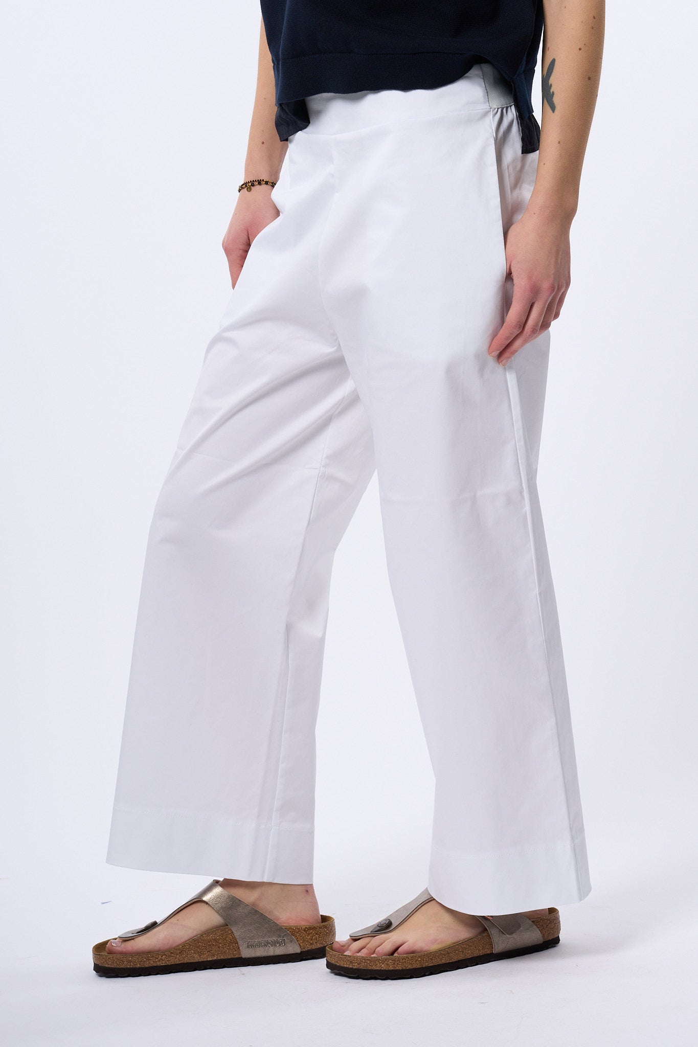 Alpha Pantalone in Popeline Bianco Donna-1