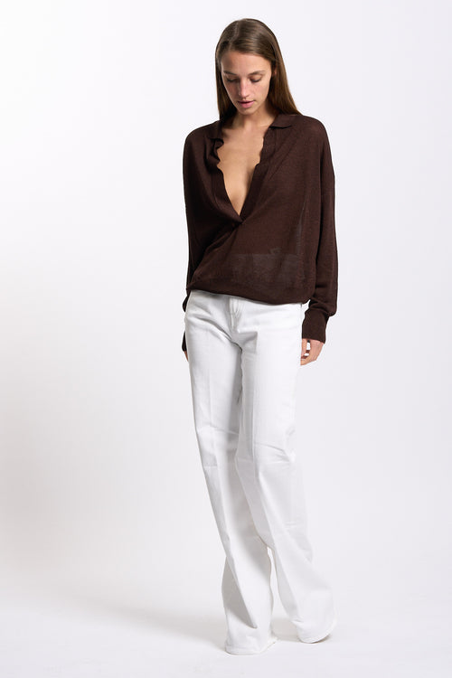 Alpha Polo in Viscosa Fluida Cioccolato Donna-2