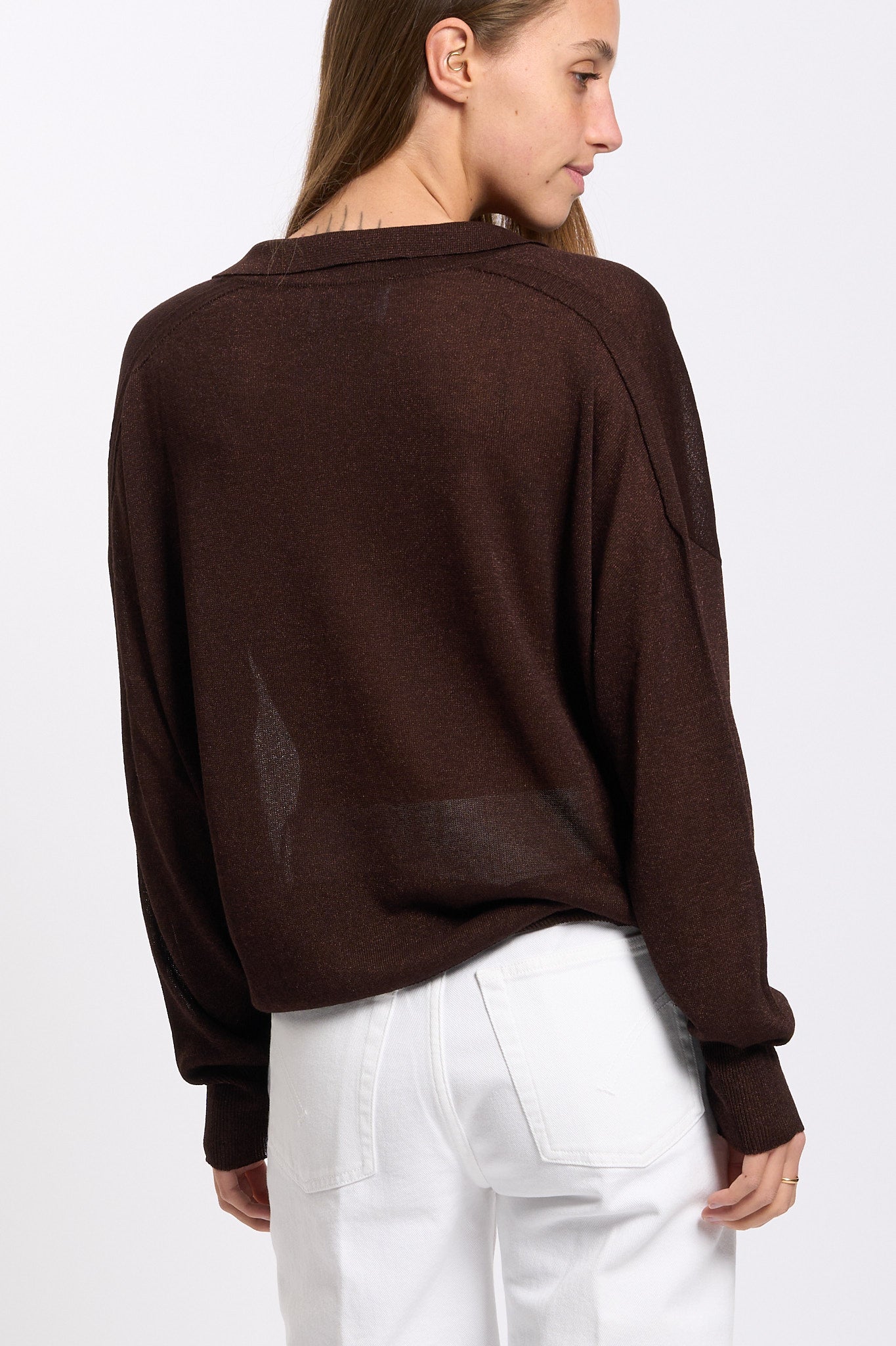 Alpha Polo in Viscosa Fluida Cioccolato Donna-4