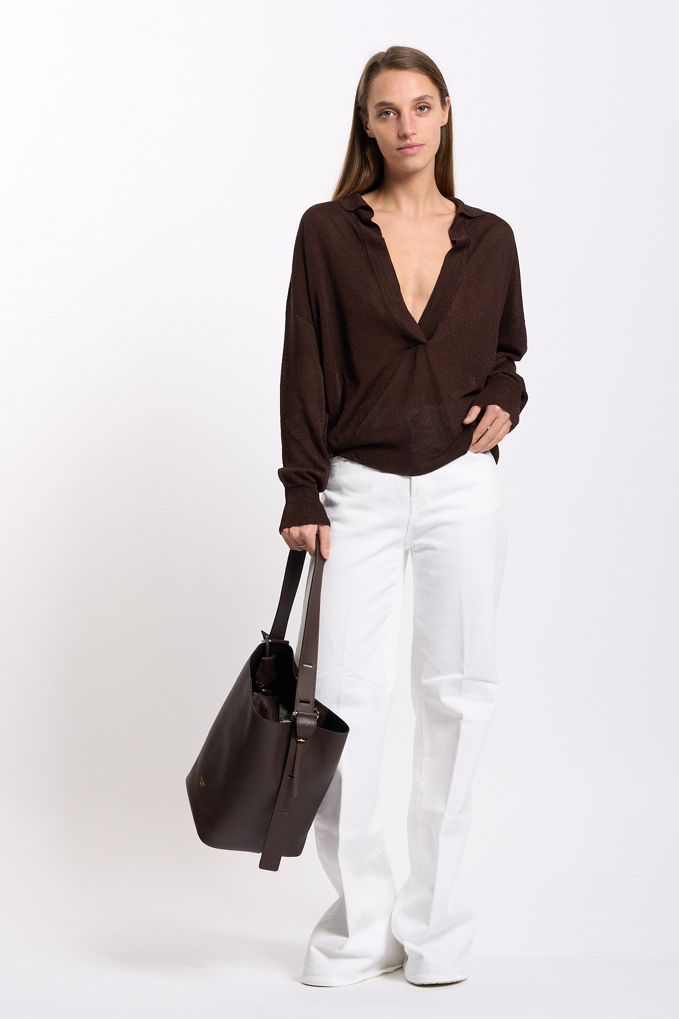 Alpha Polo in Viscosa Fluida Cioccolato Donna-6