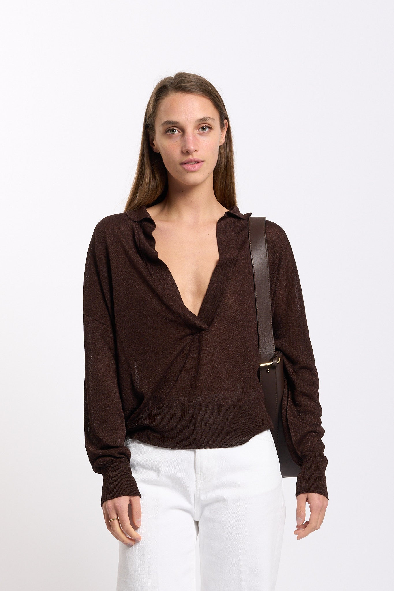 Alpha Polo in Viscosa Fluida Cioccolato Donna-8