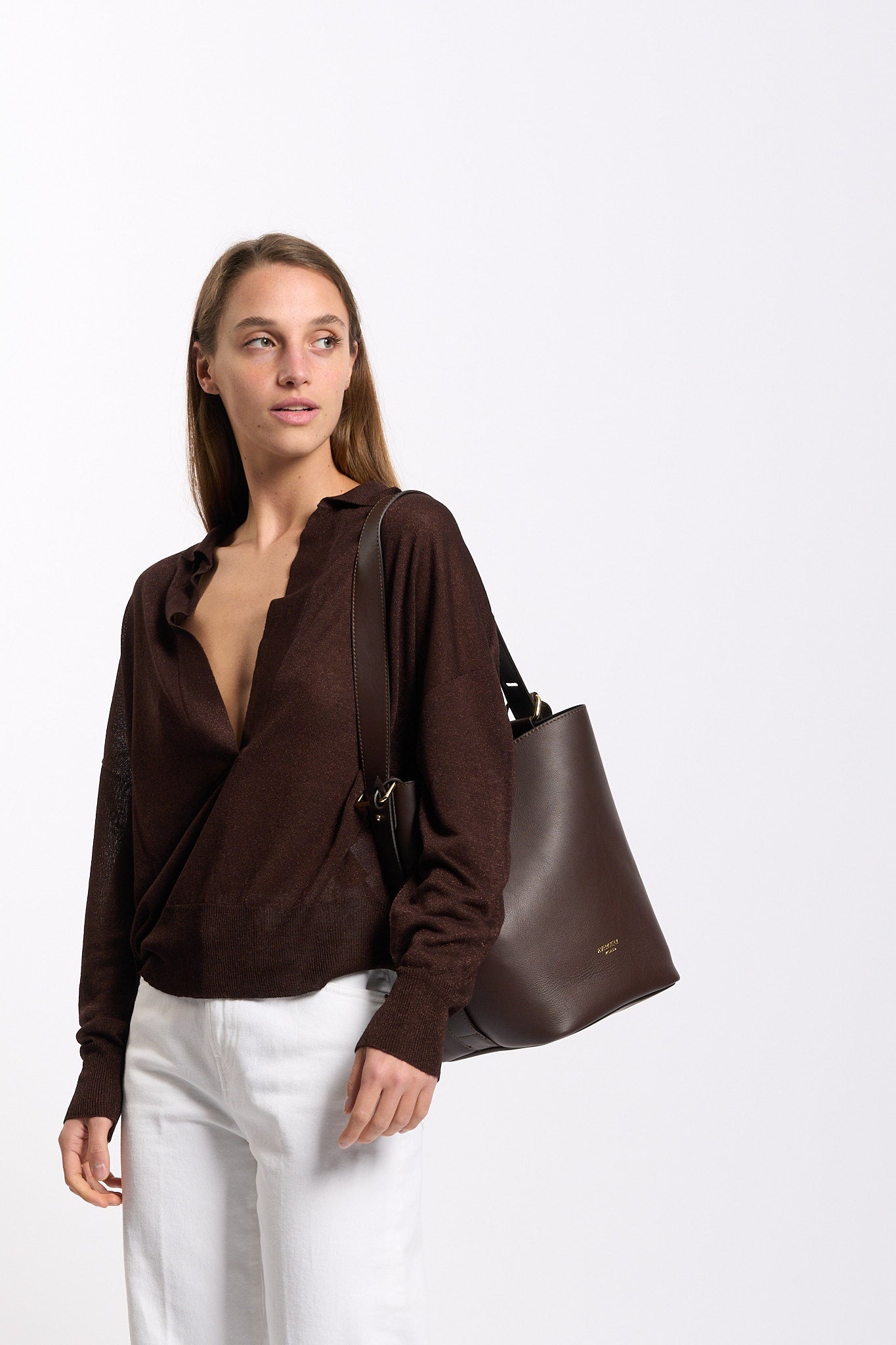 Alpha Polo in Viscosa Fluida Cioccolato Donna-7