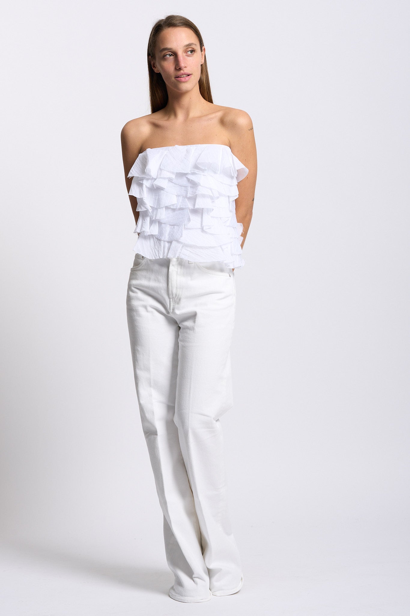 Alpha Top con Rouches Bianco Donna-1