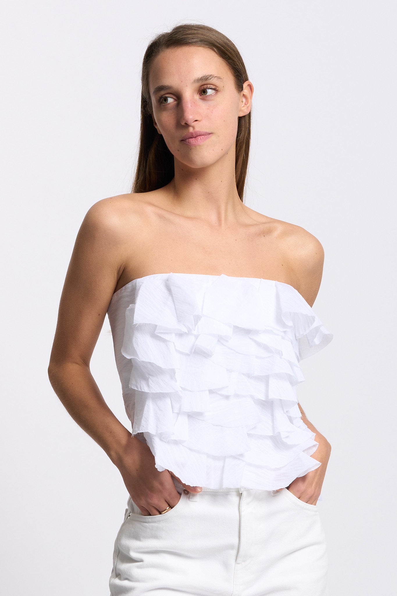 Alpha Top con Rouches Bianco Donna-2