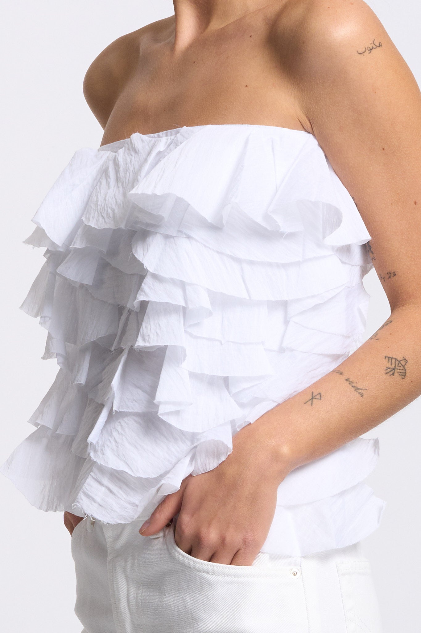 Alpha Top con Rouches Bianco Donna-3