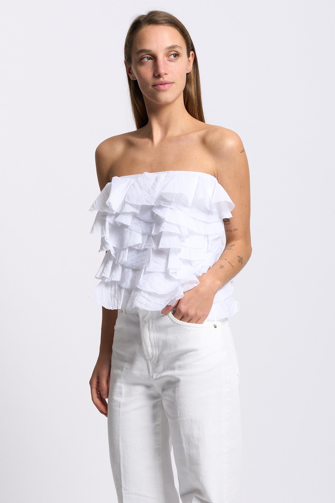 Alpha Top con Rouches Bianco Donna-4