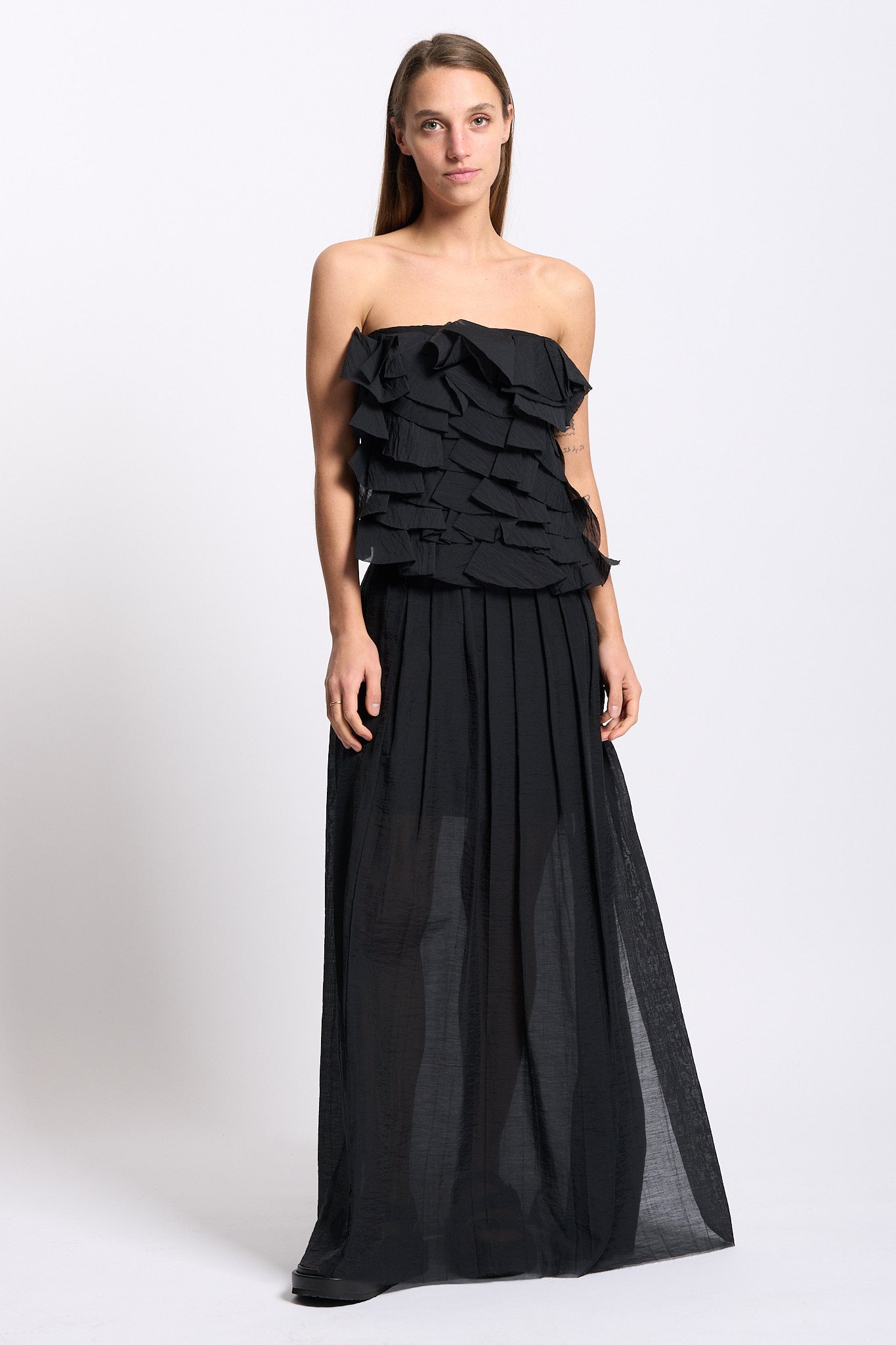 Alpha Top con Rouches Nero Donna-3