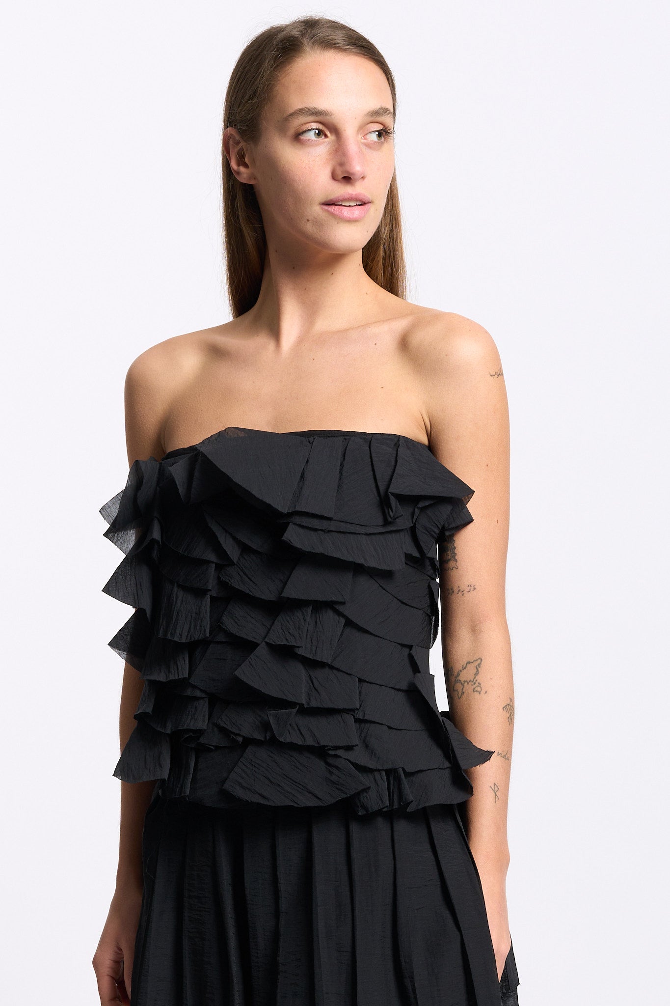 Alpha Top con Rouches Nero Donna-1