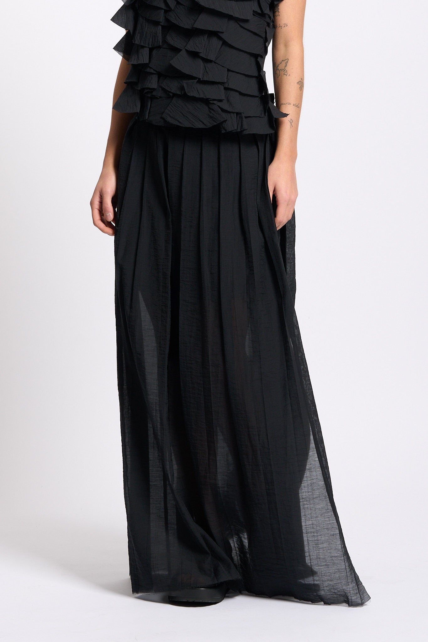 Alpha Gonna Lunga con Pieghe Nero Donna-2