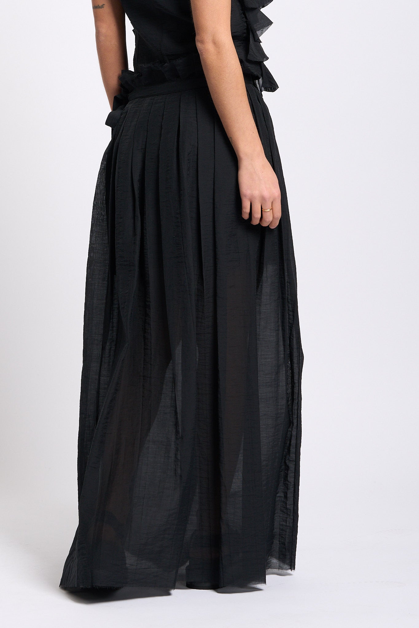 Alpha Gonna Lunga con Pieghe Nero Donna-3