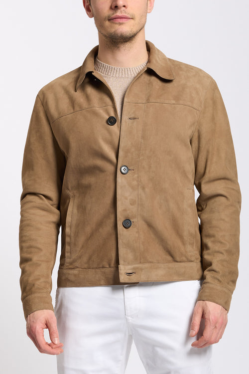 Altacruna Giacca in Pelle Scamosciata Sabbia Uomo-2