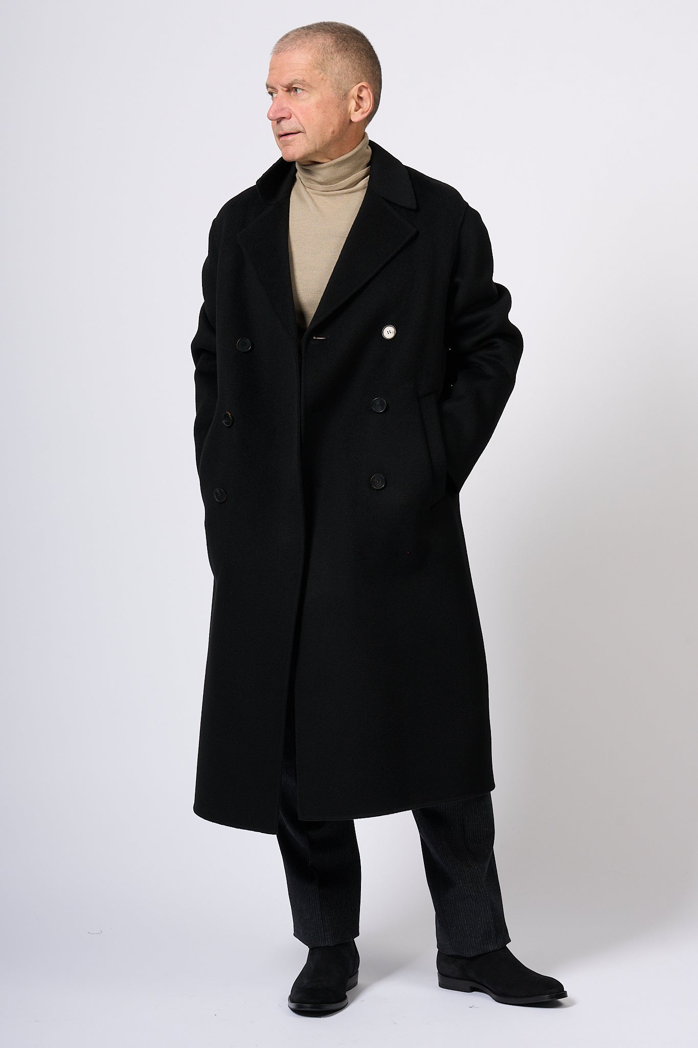 Amaranth Black Double Breasted Coat Men-1