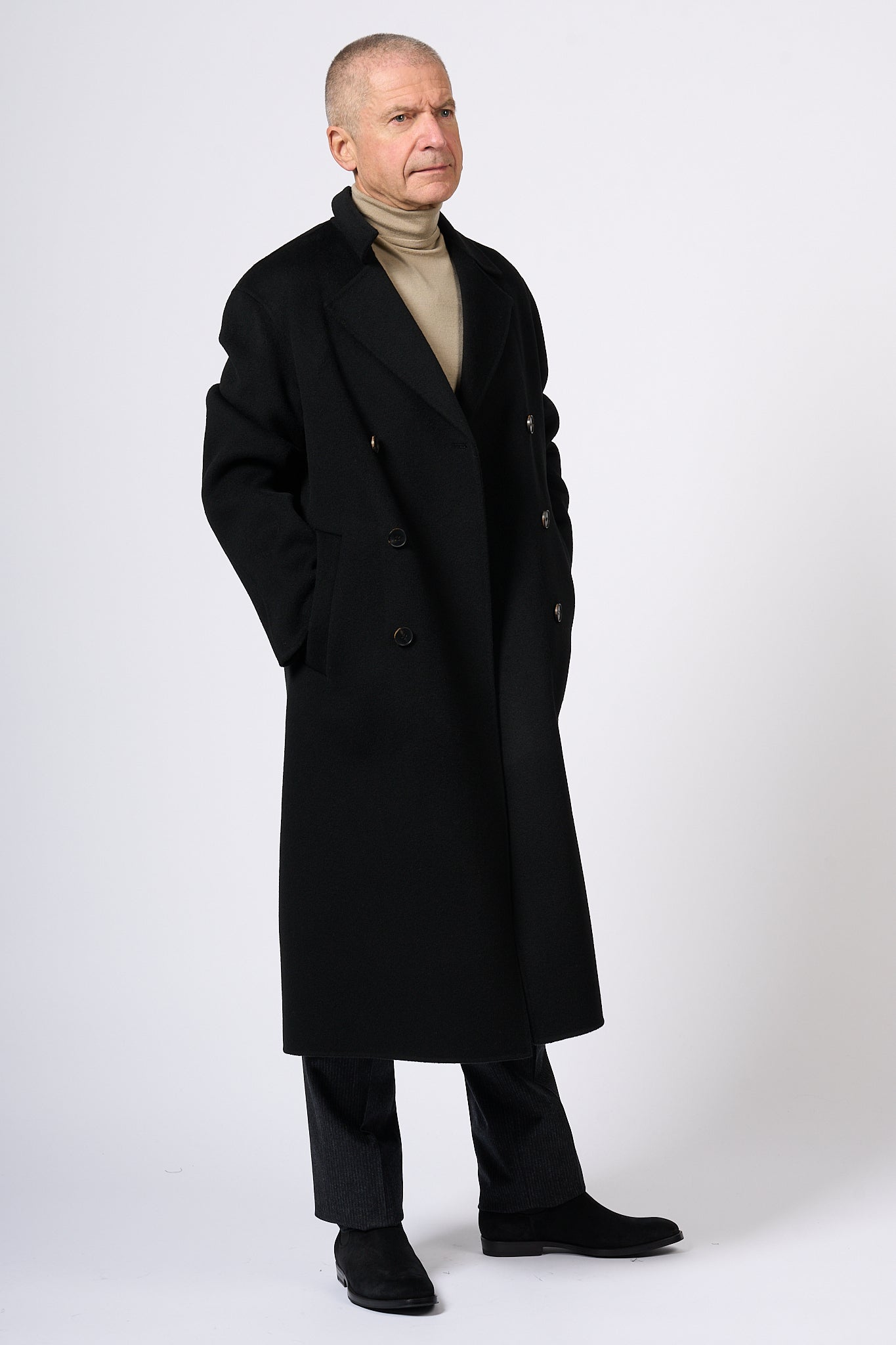 Amaranth Black Double Breasted Coat Men-2