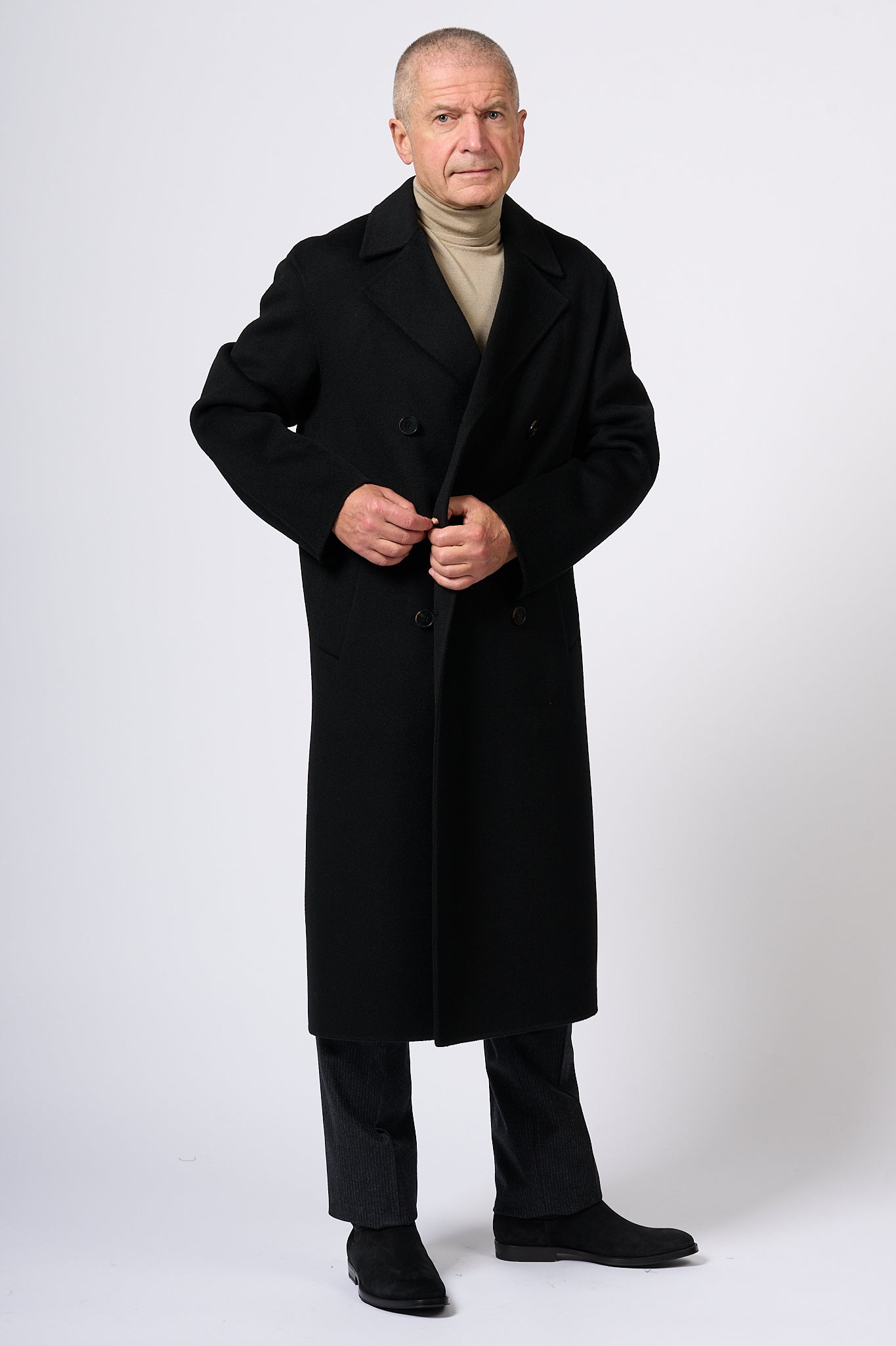 Amaranth Black Double Breasted Coat Men-3