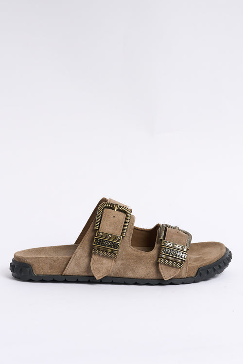 Ash Ciabatta Twister Doppia Fibbia Taupe Donna