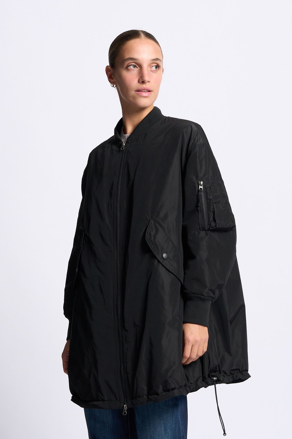 Aspesi Bomber Lungo Nero Donna con fondo regolabile-4