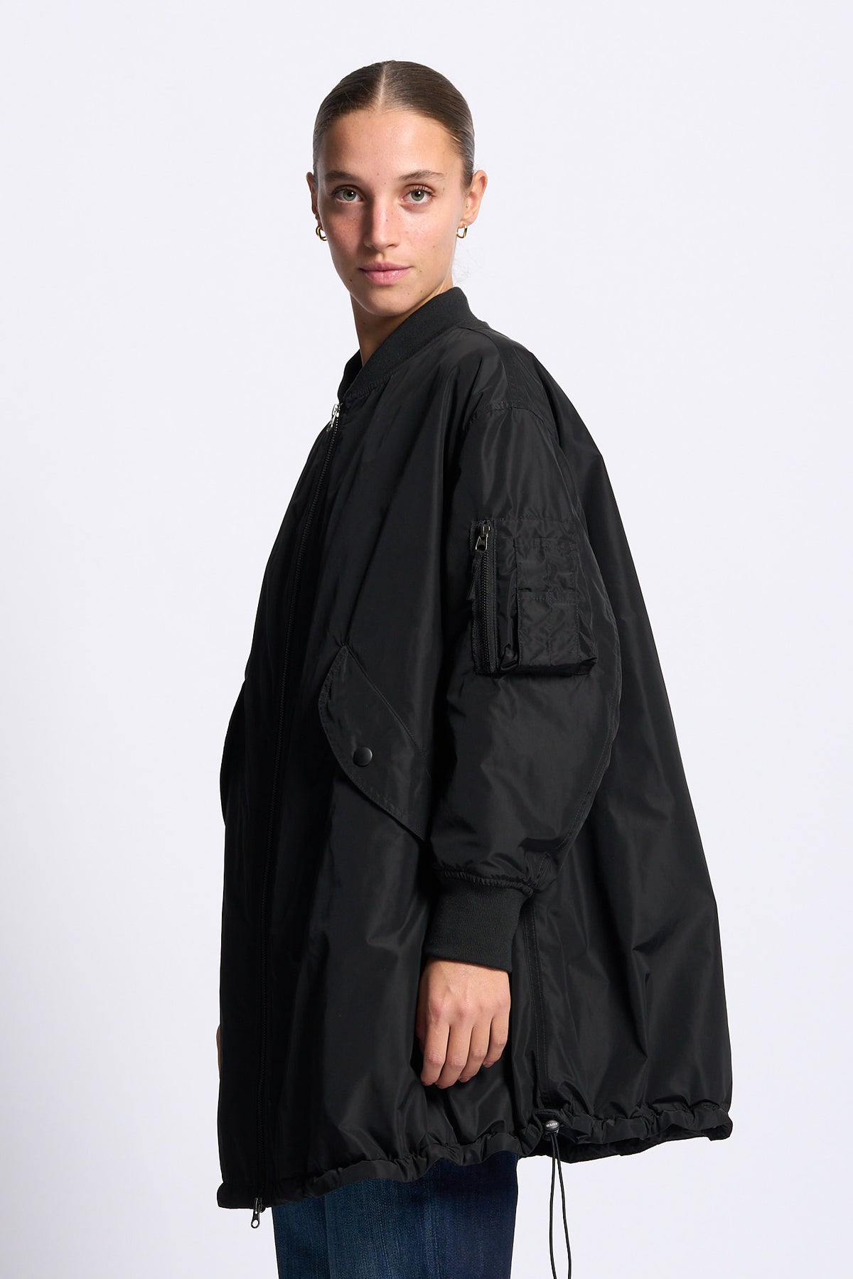 Aspesi Bomber Lungo Nero Donna con fondo regolabile-1