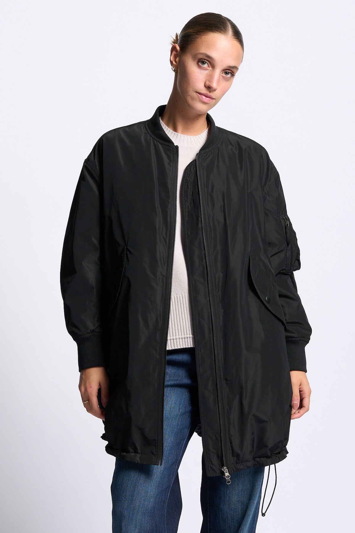 Aspesi Bomber Lungo Nero Donna con fondo regolabile-2