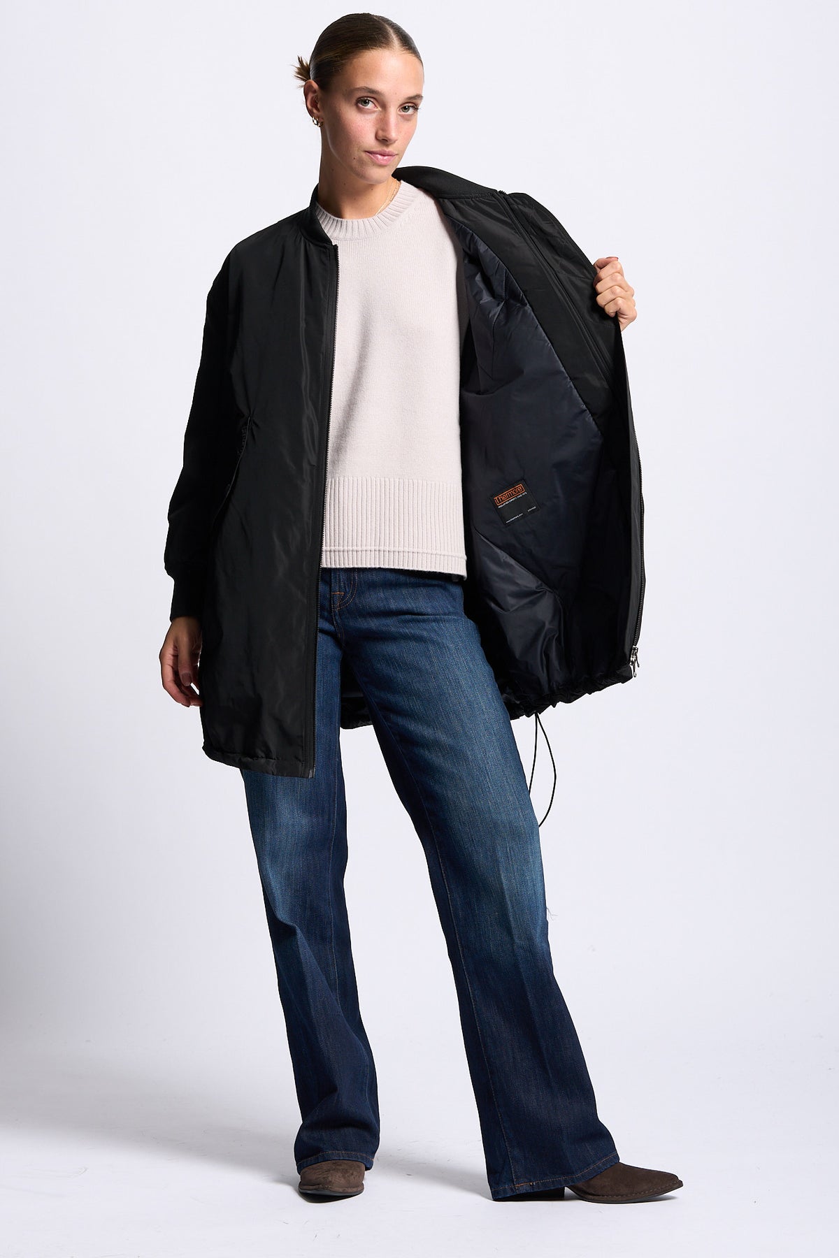 Aspesi Bomber Lungo Nero Donna con fondo regolabile-8