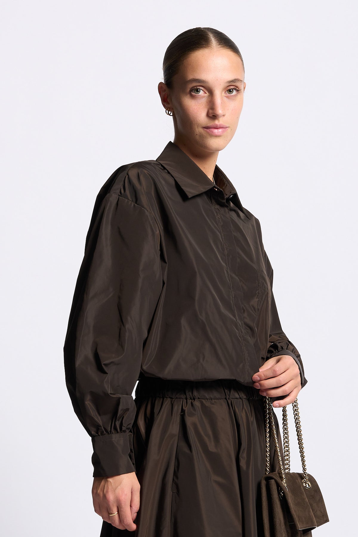 Aspesi Camicia DIANA Taffetà Marrone da donna con taschino-4