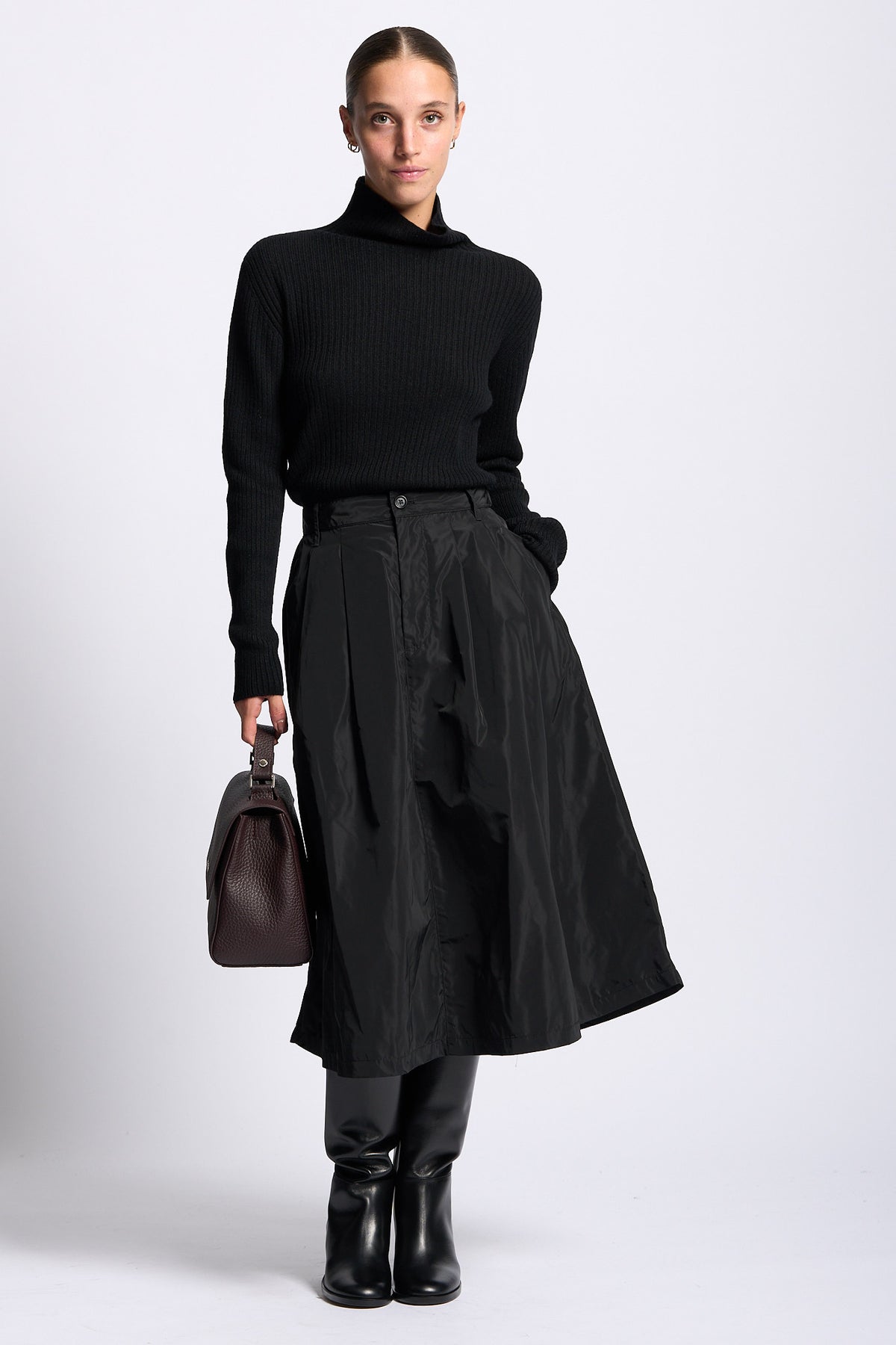 Aspesi Gonna Nylon ALBERTA Donna midi svasata nero-7