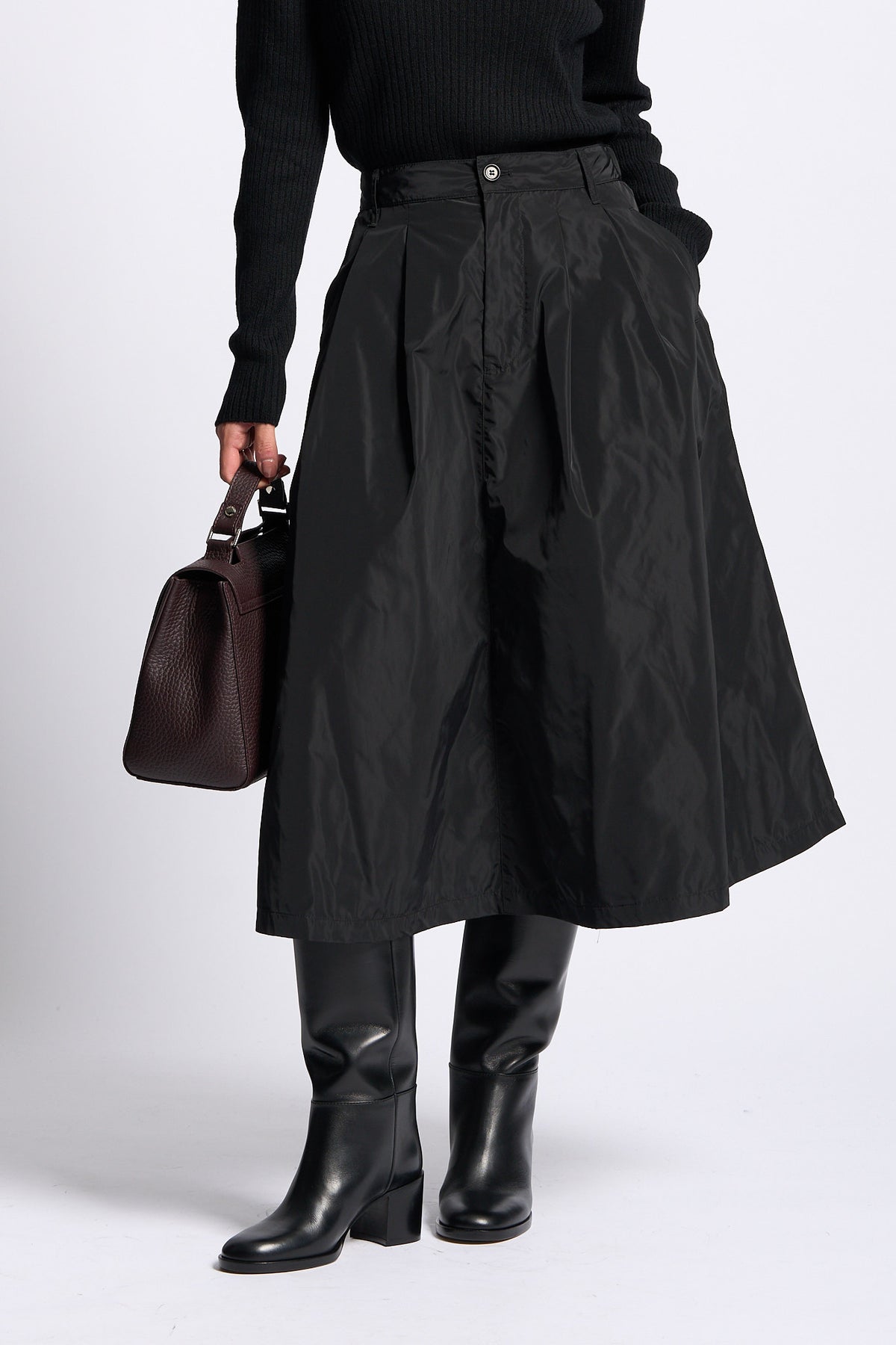 Aspesi Gonna Nylon ALBERTA Donna midi svasata nero-4