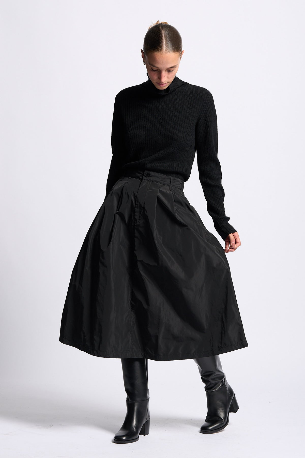Aspesi Gonna Nylon ALBERTA Donna midi svasata nero-1
