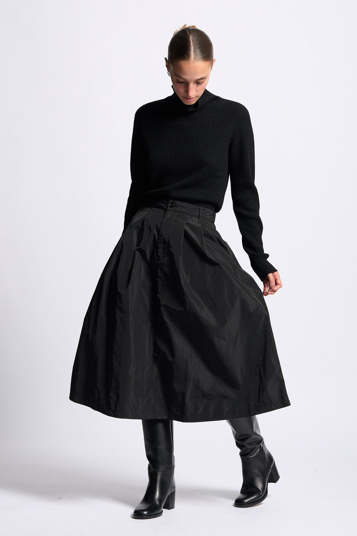 Aspesi Gonna Nylon ALBERTA Donna midi svasata nero-8