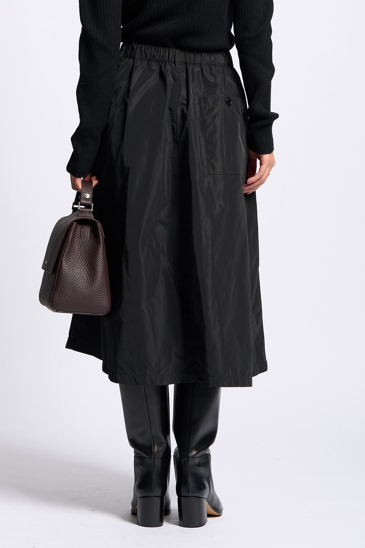 Aspesi Gonna Nylon ALBERTA Donna midi svasata nero-6