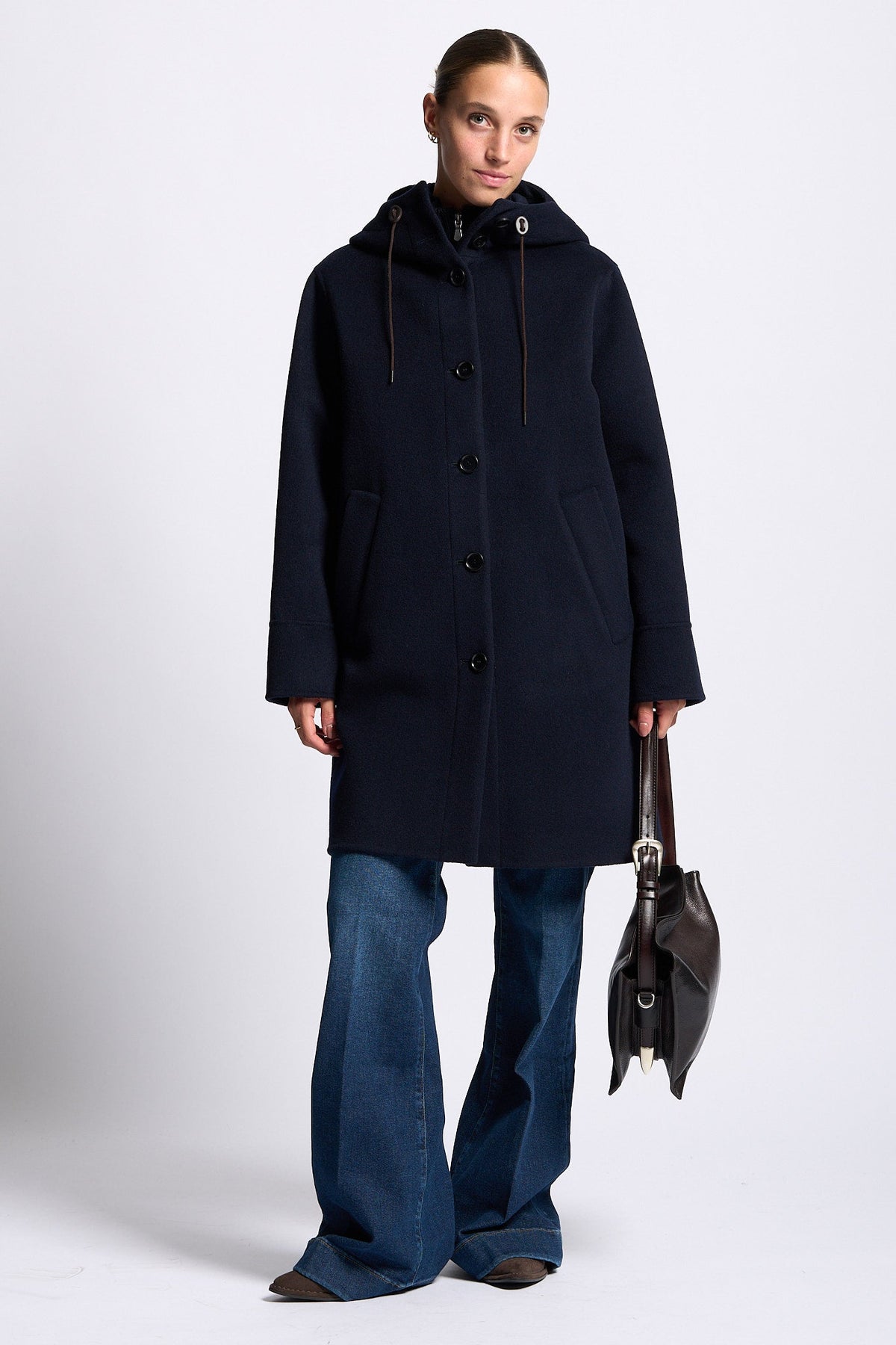 Aspesi Montgomery donna doppio lana blu con cappuccio-9